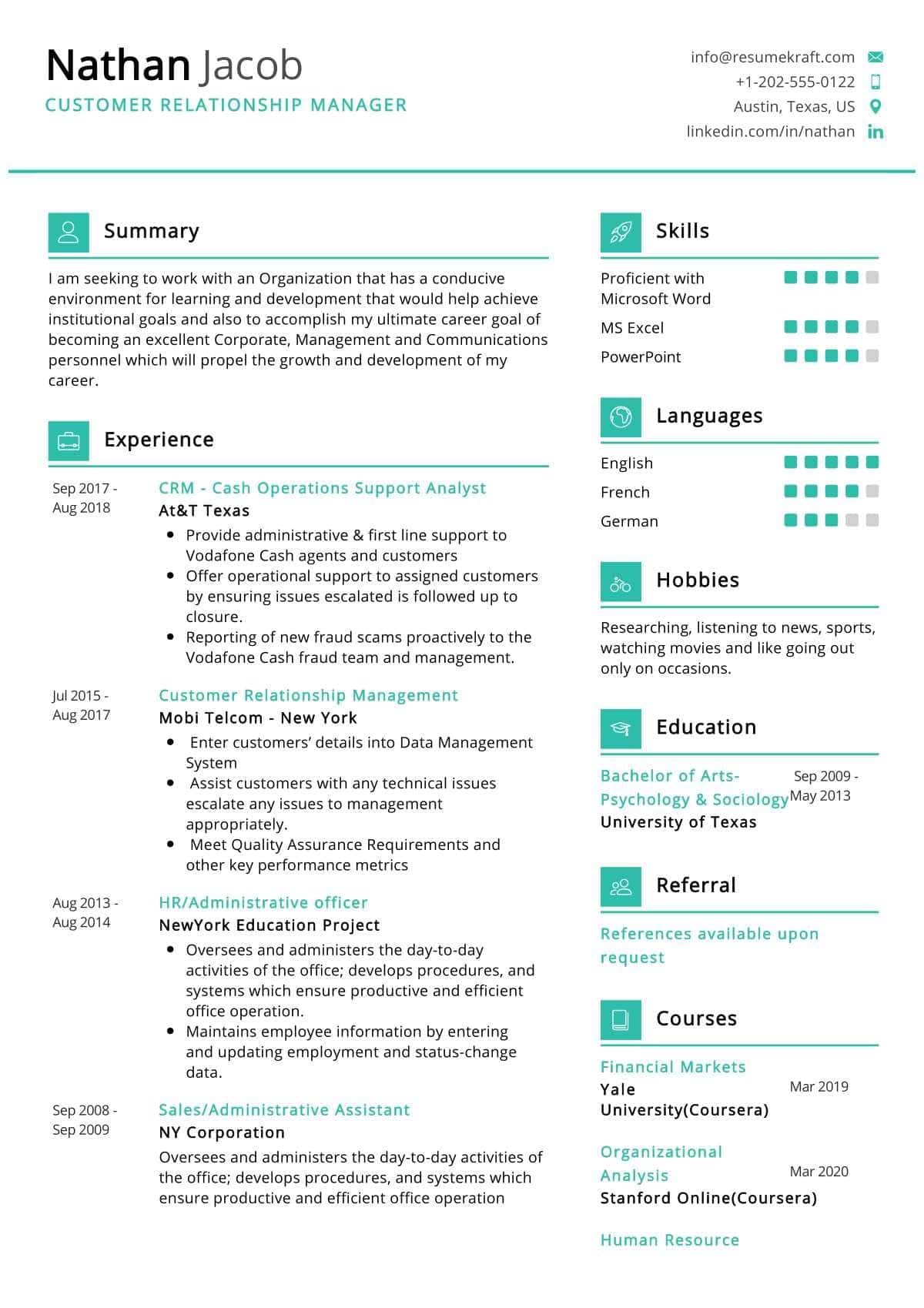 aesthetic and stylish CRM resume template