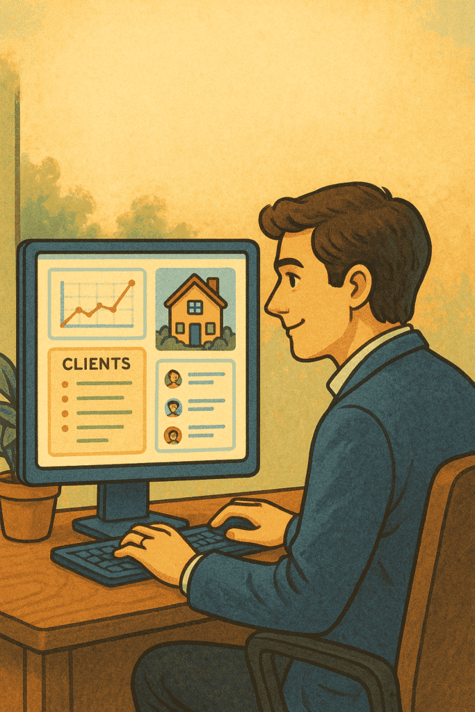 Agent using Real Estate CRM dashboard to track clients
