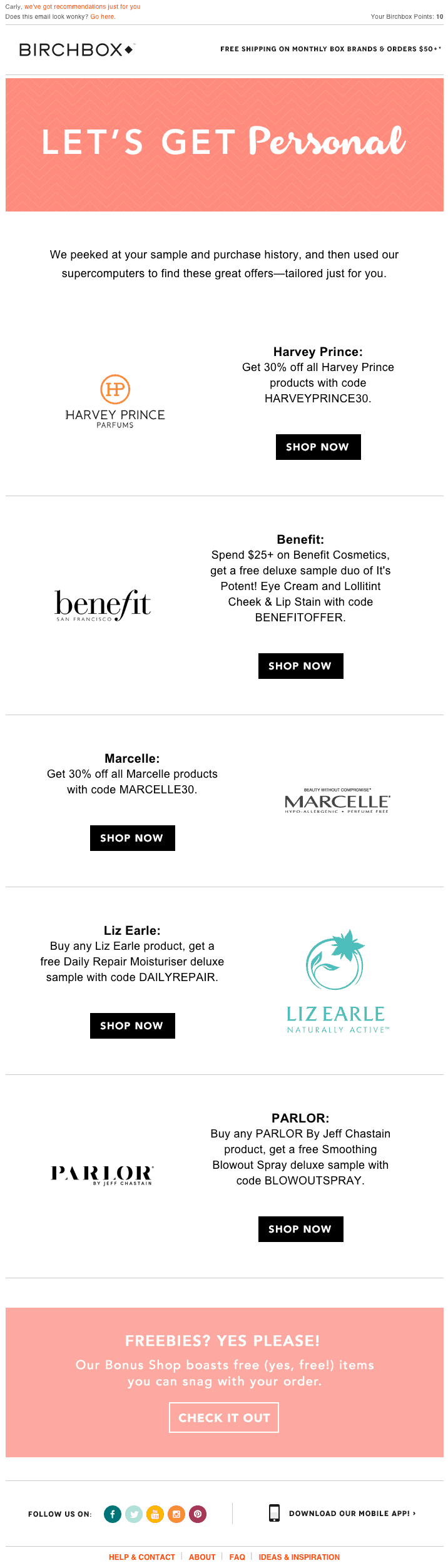 BirchBox personalized shopping suggestions