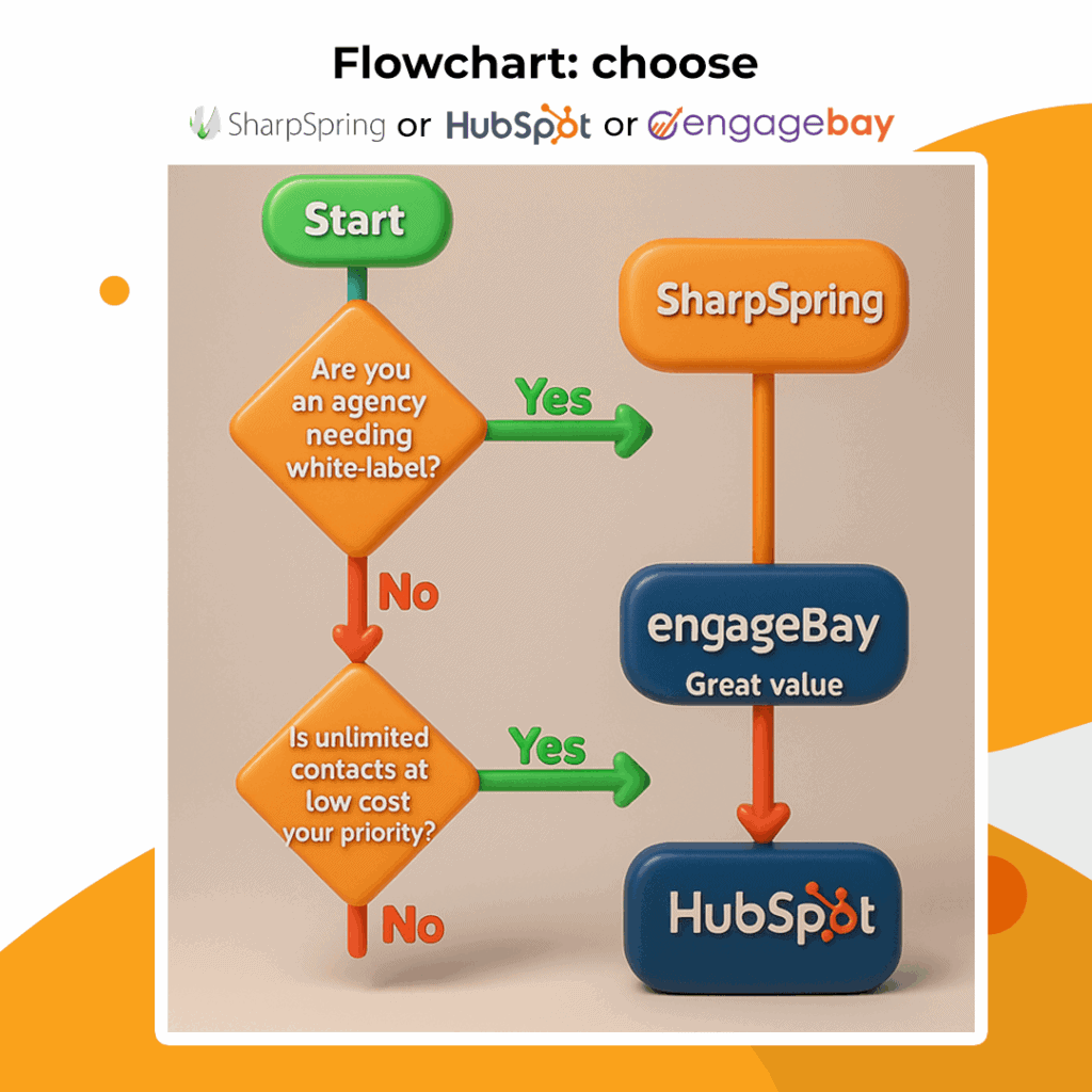 Flowchart: choose SharpSpring, HubSpot or EngageBay