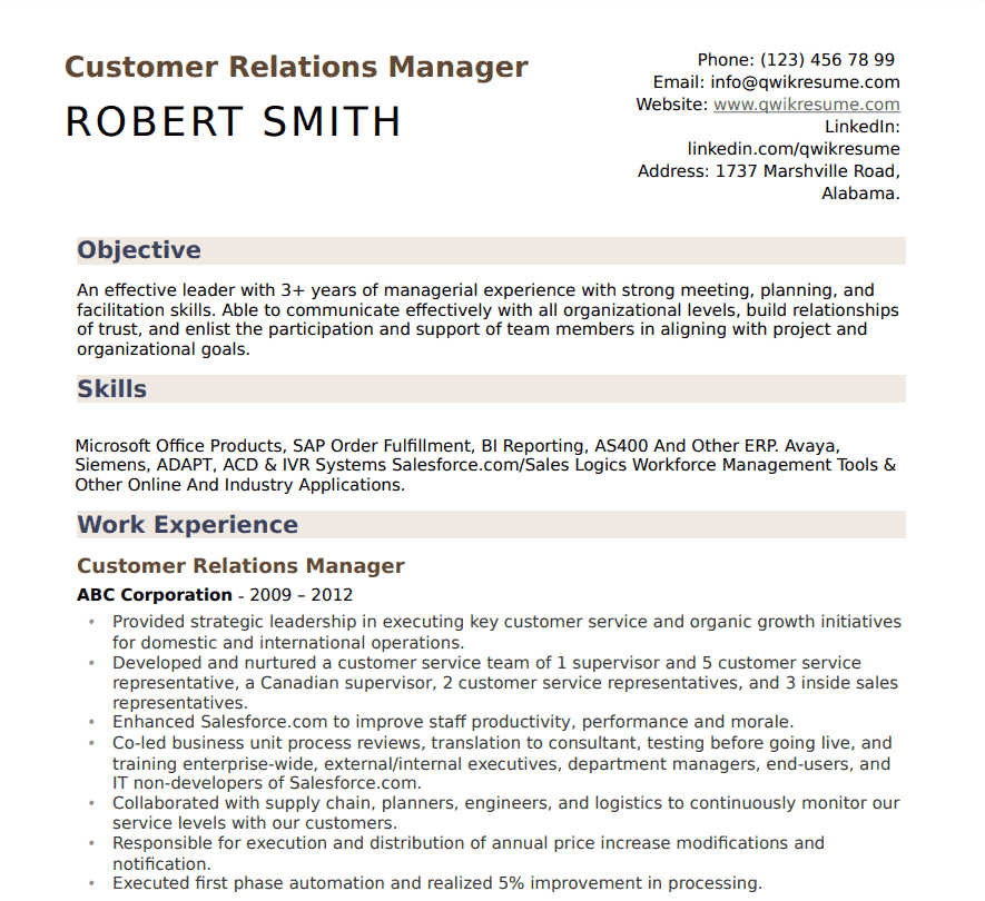 CRM experience summary (Qwikresume)