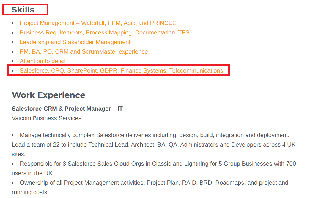 CRM Skills sample by ResumeKraft