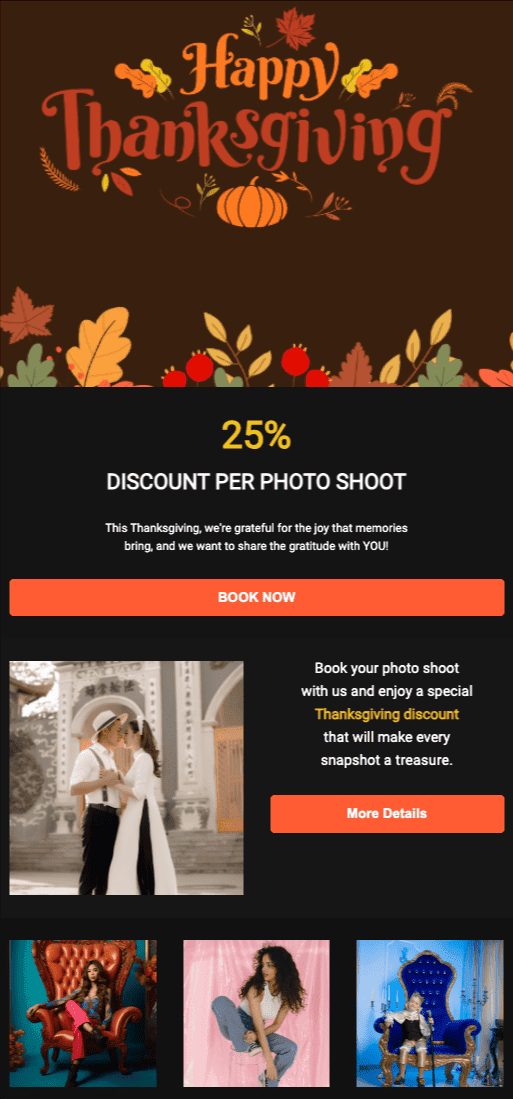 Thanksgiving photoshoot email template from EngageBay