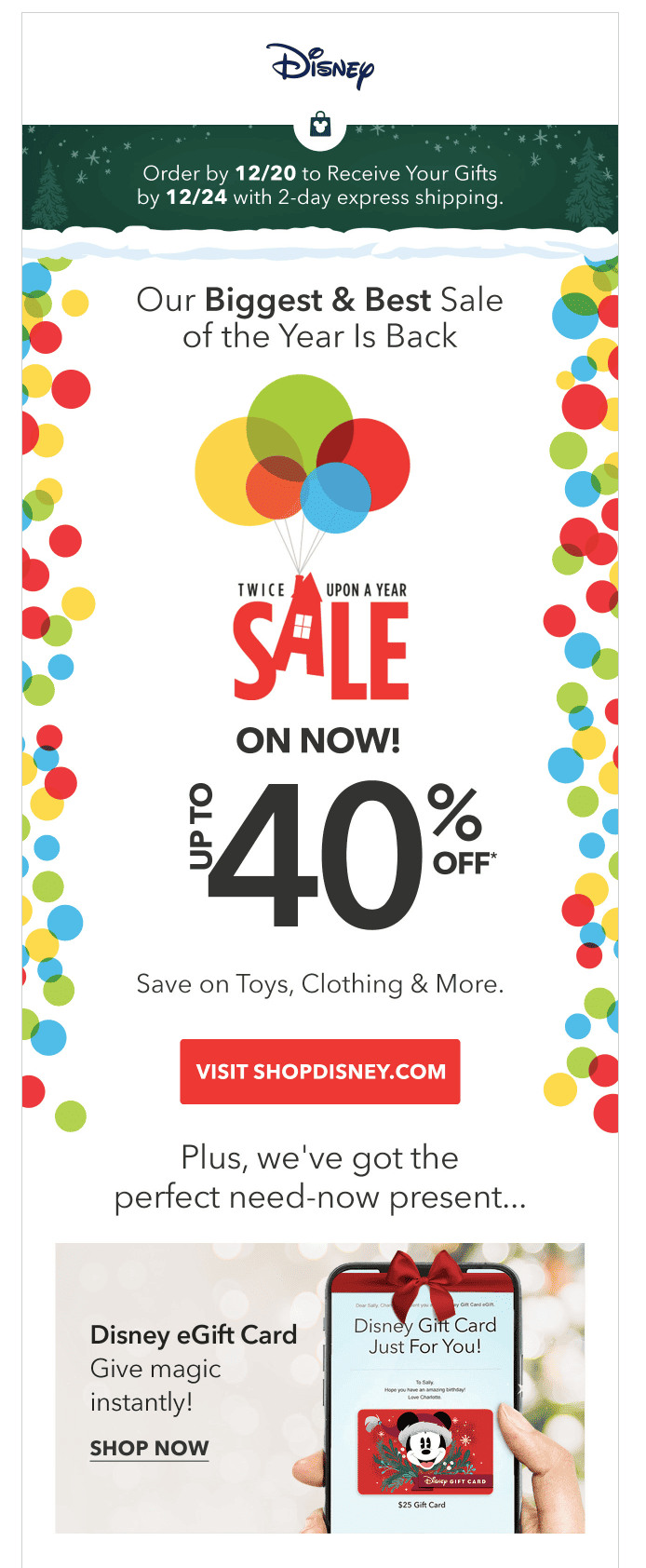 ShopDisney time-sensitive offer email example for eCommerce