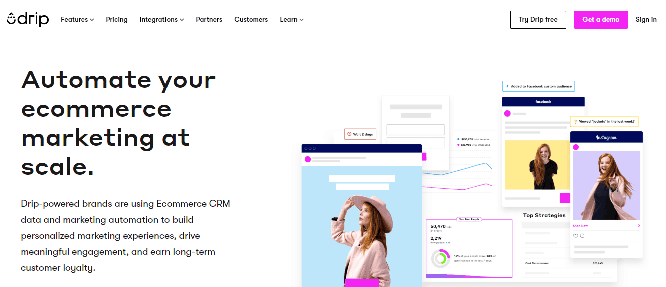 Screenshot of Drip automation homepage