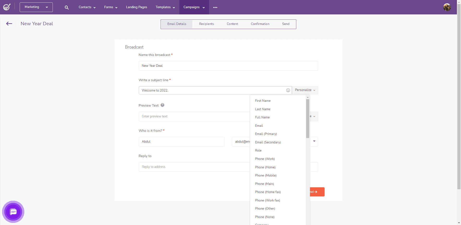 Email Broadcast in EngageBay