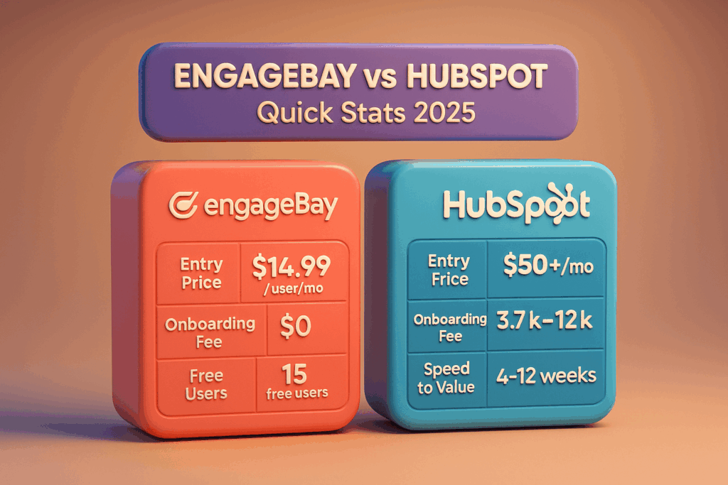 EngageBay vs HubSpot quick stats comparison (pricing, onboarding, user limits, 2025