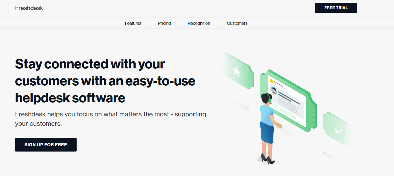 Freshdesk helpdesk ticketing software homepage screenshot—HubSpot alternative for scalable customer support