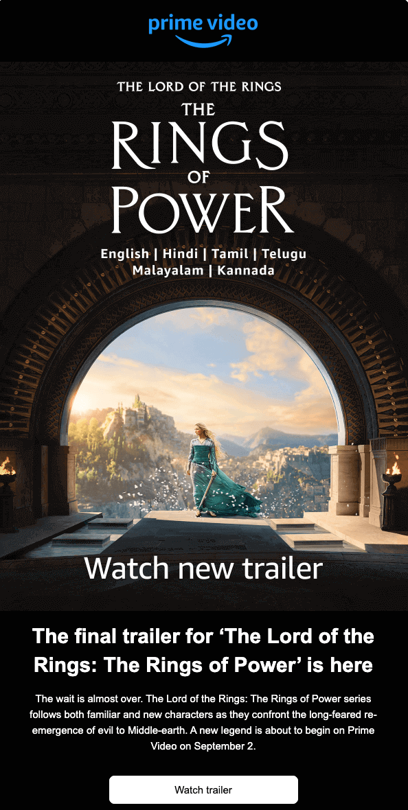 Prime video content recommendation email: Example of marketing automation