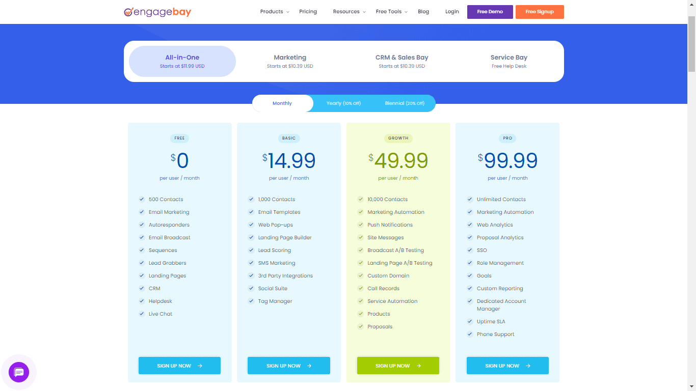 EngageBay pricing page