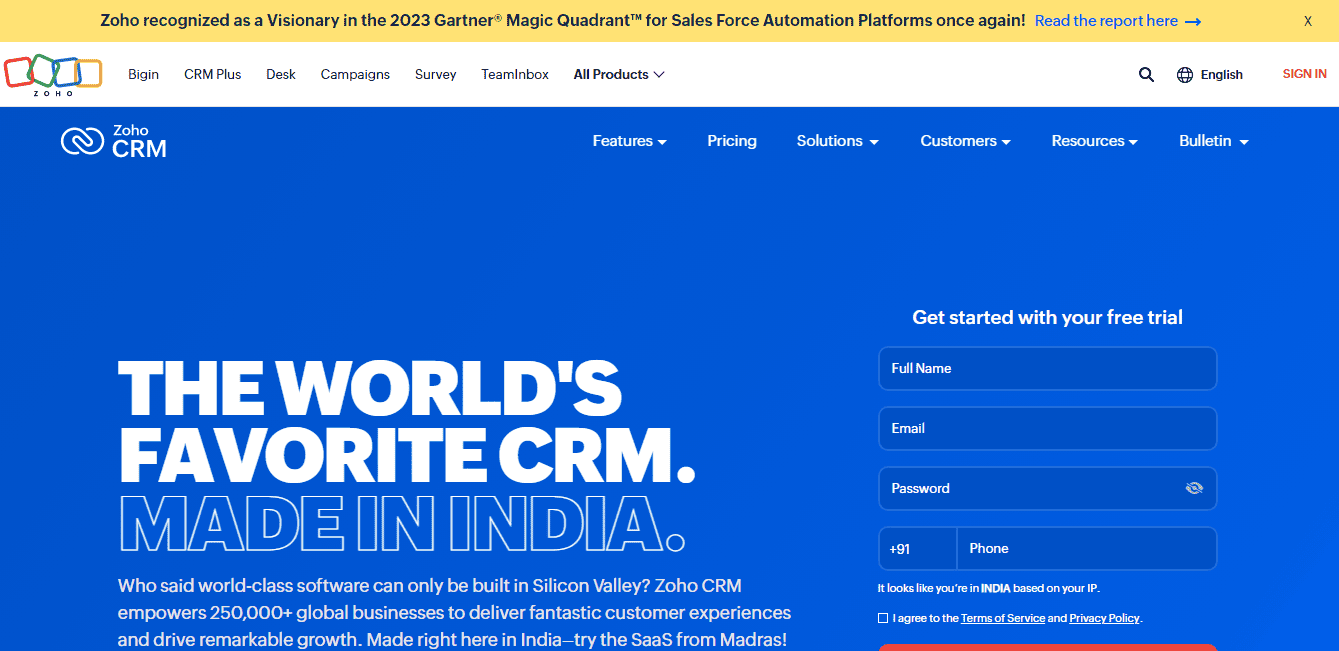 Zoho all-in-one workflow management CRM